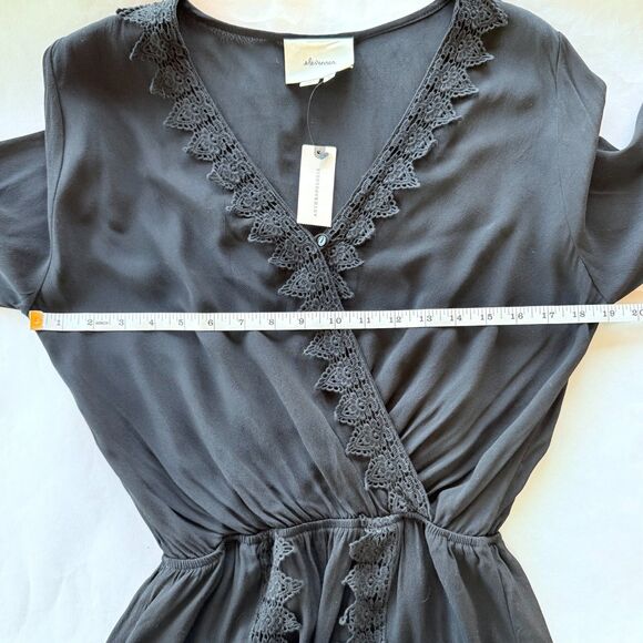 NWT Anthropologie Elevenses Lace-Trimmed Romper 3/4 Sleeves V-Neck in Black Sz M - Picture 13 of 15